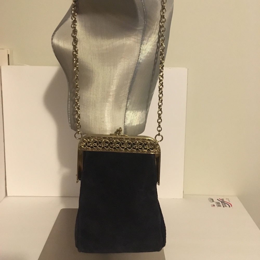 Victorian Suede Leather brass repousse pocketbook